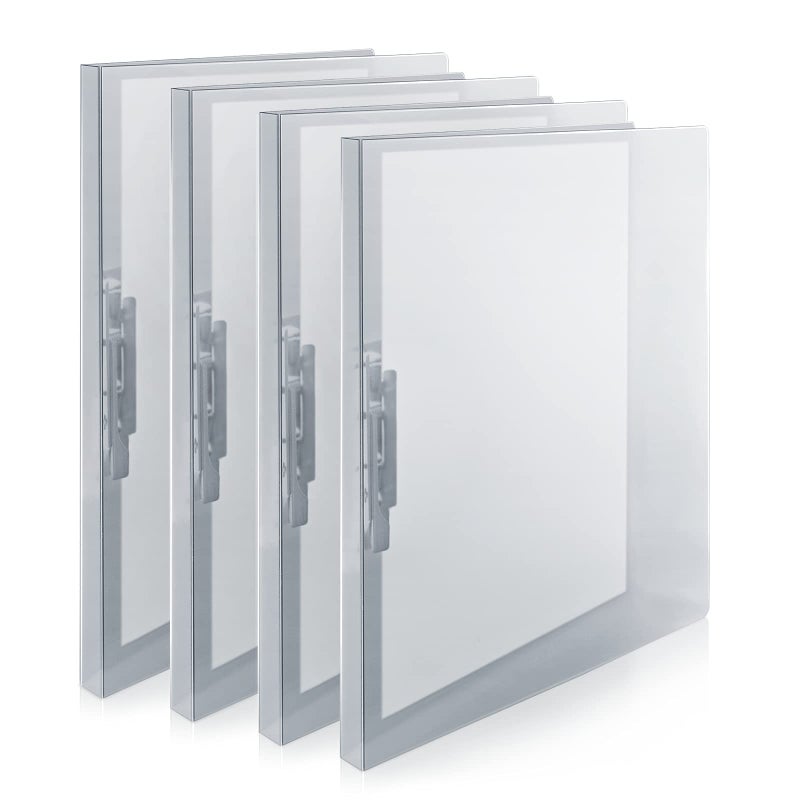 CRANBURY Punchless Clamp Binder Folder (4 Pack  Gray) - 8.5x11"" Clear Binder with Metal Clip and Poly Covers  Ringless Binder Holds 100 Letter Size Pages  Documents  Punchless Binder for Work  School - Image 1